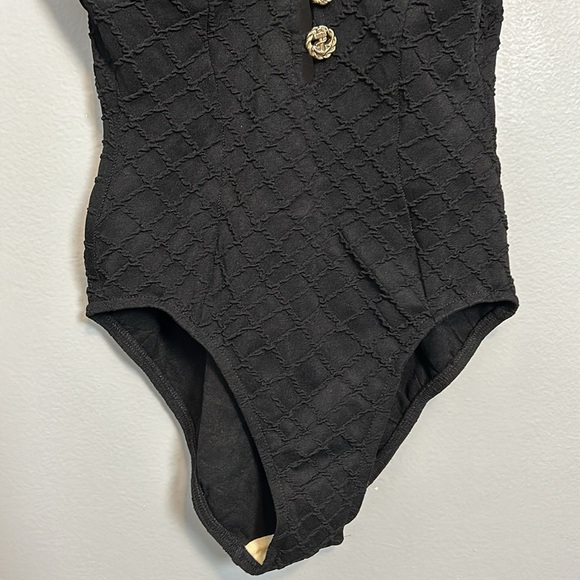 Vintage Black one piece swimsuit with gold tone buttons size small - Picture 3 of 15